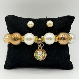 ♠️ Alice Charm Bracelet + Pearl Stud Set